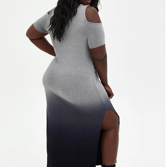 Super Soft Grey Ombre Cold Shoulder Maxi Dress - Picture 3 of 5